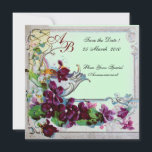 ROMANTICA  4 MONOGRAM ,Grön Inbjudningar<br><div class="desc">Elegant, klassisk, livfull och klassisk blomsterdesign. Lila penséer, blommor, fåglar och en väderkvarn i ett vitt snöigt vinterlandskap. Digital grafisk utarbetning i vintage-stil av Bulgan Lumini (c). Lätt att anpassa med dina initialer och egen text som bröllopsfest, /ceremoni inbjudningskort / platskort / spara-datum kort / presenter / tack-kort / brud...</div>