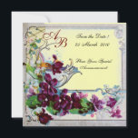 ROMANTICA  4 MONOGRAM ,Gul Inbjudningar<br><div class="desc">Elegant, klassisk, livfull och klassisk blommig design. Lila penséer, blommor, fåglar och en väderkvarn i ett vitt snöigt vinterlandskap. Digital grafisk utformning i vintage-stil av Bulgan Lumini (c). Lätt att anpassa med dina initialer och egen text som bröllopsfest, /ceremoni inbjudningskort / platskort / save-the-date-kort / presenter / tack-kort / bröllopsdusch...</div>