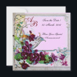 ROMANTICA  4 MONOGRAM, Rosa Inbjudningar<br><div class="desc">Elegant, klassisk, livfull och klassisk blomsterdesign. Lila penséer, blommor, fåglar och en väderkvarn i ett vitt snöigt vinterlandskap. Digital grafisk utarbetning i vintage-stil av Bulgan Lumini (c). Lätt att anpassa med dina initialer och egen text som bröllopsfest, /ceremoni inbjudningskort / platskort / spara-datum-kort / presenter / tack-kort / bröllopsdusch /...</div>