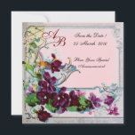 ROMANTICA 4 MONOGRAM, Rosa Inbjudningar<br><div class="desc">Elegant-, klass-, vibrations- och klassisk blommigt. Lila pansier, blommor, fåglar och en kvarn i ett vitt vinterlandskap .Digital grafisk framställning i vintage stil av Bulgan Lumini (c) . Enkel att anpassa med din initialer och egen text som bröllopsfest, /ceremonialkort / platskort / spara-datumkort /favors / tackkort / möhippor / babyduschar...</div>