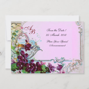 ROMANTICA 4 MONOGRAM ,Rosa Inbjudningar