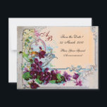 ROMANTICA 4 MONOGRAM, Rosa Inbjudningar<br><div class="desc">Elegant-, klass-, vibrations- och klassisk blommigt. Lila pansier, blommor, fåglar och en kvarn i ett vitt vinterlandskap .Digital grafisk framställning i vintage stil av Bulgan Lumini (c) . Enkel att anpassa med din initialer och egen text som bröllopsfest, /ceremonialkort / platskort / spara-datumkort /favors / tackkort / möhippor / babyduschar...</div>