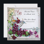 ROMANTICA  4 MONOGRAMM INBJUDNINGAR<br><div class="desc">Elegant, klassisk, livfull och klassisk blomsterdesign. Lila penséer, blommor, fåglar och en väderkvarn i ett vitt snöigt vinterlandskap. Digital grafisk utarbetning i vintage-stil av Bulgan Lumini (c). Lätt att anpassa med dina initialer och egen text som bröllopsfest, /ceremoni inbjudningskort / platskort / spara-datum-kort / presenter / tack-kort / bröllopsdusch /...</div>