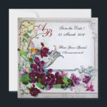 ROMANTICA 4 MONOGRAMMEN INBJUDNINGAR<br><div class="desc">Elegant, klassisk, livfull och klassisk blomdesign. Lila penséer, blommor, fåglar och en väderkvarn i ett vitt snöigt vinterlandskap. Digital grafisk utformning i vintage-stil av Bulgan Lumini (c). Lätt att anpassa med dina initialer och egen text som bröllopsfest, / bröllopsinbjudan / platskort / save-the-date-kort / presenter / tackkort / brud shower...</div>