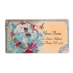 ROMANTICA,BLOMMIGT BEACH WEDD MONOGRAM Blue Peach Fraktsedel