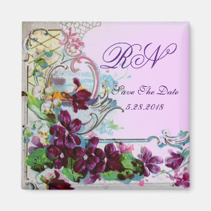 ROMANTICA Blommigt Swirls Lila Pansies Spara Date Magnet