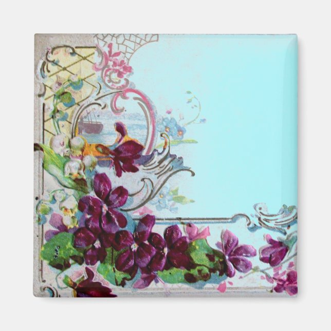 ROMANTICA Blommönster Lila penséer Blå Magnet (Framsidan)