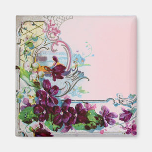 ROMANTICA Blommönster Lila penséer Rosa Magnet