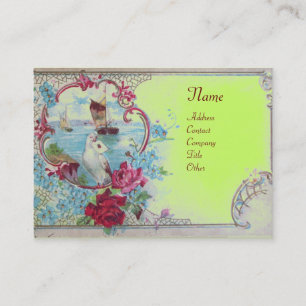 ROMANTICA,BLUE GRÖNT ROSA BLOMMIGT,DOVE Monogram Visitkort