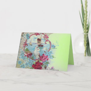 ROMANTICA,BLUE GRÖNT ROSA BLOMMIGT RO MED DOVE HELGKORT