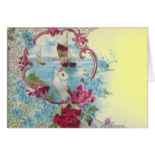 ROMANTICA,BLUE GULT ROSA BLUE BLOMMIGT MED DOVE HÄLSNINGSKORT
