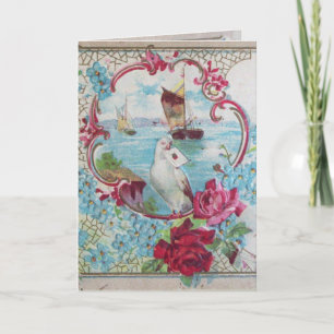 ROMANTICA,BLUE RED ROSA BLOMMIGT RO WHITE DOVE HELGKORT