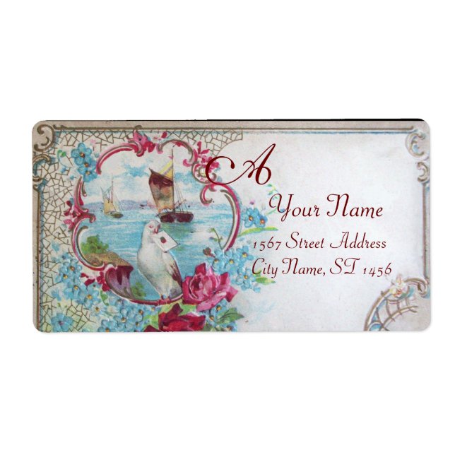 ROMANTICA,DOVE,BLOMMIGT BASTE WEDDING MONOGRAM Whi Fraktsedel (Framsidan)