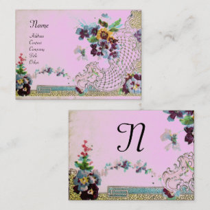ROMANTICA Elegant Blommigt Basket,Pansies Monogram Visitkort