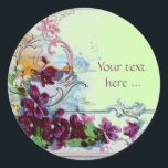 ROMANTICA /ELEGANT BLOMMIGT /PANSIES AND SNOWDROPS RUNT KLISTERMÄRKE<br><div class="desc">Elegant-,  klass-,  vibrations- och klassisk blommigt. Lila pansier och blommor...  .Digital grafisk framställning i vintage stil av Bulgan Lumini (c) Ett anpassade-klistermärke med egen text för särskilda tillfällen,  inbjudningar,  meddelanden eller bröllopsinbjudningar ,  design och digitalt bildframställning i vintage stil av Bulgan Lumini (c) .</div>