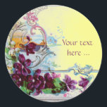 ROMANTICA /ELEGANT BLOMMIGT/PANSIES,SNOWDROPS Gult Runt Klistermärke<br><div class="desc">Elegant-,  klass-,  vibrations- och klassisk blommigt. Lila pansier och blommor...  .Digital grafisk framställning i vintage stil av Bulgan Lumini (c) Ett anpassade-klistermärke med egen text för särskilda tillfällen,  inbjudningar,  meddelanden eller bröllopsinbjudningar ,  design och digitalt bildframställning i vintage stil av Bulgan Lumini (c) .</div>