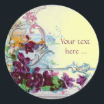 ROMANTICA /ELEGANT BLOMMIGT/PANSIES,SNOWDROPS Gult Runt Klistermärke<br><div class="desc">Elegant-,  klass-,  vibrations- och klassisk blommigt. Lila pansier och blommor...  .Digital grafisk framställning i vintage stil av Bulgan Lumini (c) Ett anpassade-klistermärke med egen text för särskilda tillfällen,  inbjudningar,  meddelanden eller bröllopsinbjudningar ,  design och digitalt bildframställning i vintage stil av Bulgan Lumini (c) .</div>