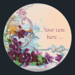 ROMANTICA /ELEGANT BLOMMIGT /PANSIES,SNOWDROPS Ros Runt Klistermärke<br><div class="desc">Elegant-,  klass-,  vibrations- och klassisk blommigt. Lila pansier och blommor...  .Digital grafisk framställning i vintage stil av Bulgan Lumini (c) Ett anpassade-klistermärke med egen text för särskilda tillfällen,  inbjudningar,  meddelanden eller bröllopsinbjudningar ,  design och digitalt bildframställning i vintage stil av Bulgan Lumini (c) .</div>