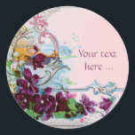 ROMANTICA /ELEGANT BLOMMIGT /PANSIES,SNOWDROPS Ros Runt Klistermärke<br><div class="desc">Elegant-,  klass-,  vibrations- och klassisk blommigt. Lila pansier och blommor...  .Digital grafisk framställning i vintage stil av Bulgan Lumini (c) Ett anpassade-klistermärke med egen text för särskilda tillfällen,  inbjudningar,  meddelanden eller bröllopsinbjudningar ,  design och digitalt bildframställning i vintage stil av Bulgan Lumini (c) .</div>
