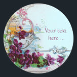 ROMANTICA /ELEGANT BLOMMIGT /PANSIES,SNOWDROPS Tea Runt Klistermärke<br><div class="desc">Elegant-,  klass-,  vibrations- och klassisk blommigt. Lila pansier och blommor...  .Digital grafisk framställning i vintage stil av Bulgan Lumini (c) Ett anpassade-klistermärke med egen text för särskilda tillfällen,  inbjudningar,  meddelanden eller bröllopsinbjudningar ,  design och digitalt bildframställning i vintage stil av Bulgan Lumini (c) .</div>