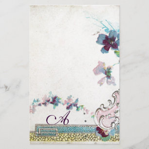ROMANTİCA Elegant bröllop Flowers,Pansies Monogram Brevpapper