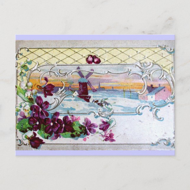 ROMANTICA /KVARN I SNÖ,PANSIER,SNOWDROPS VYKORT (Framsida)