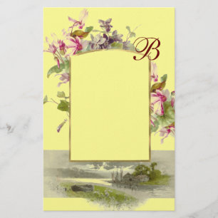 ROMANTİCA MONOGRAM/CYCLAMENS,rosa grönt gult Brevpapper