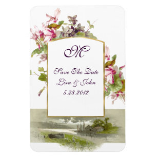 ROMANTİCA MONOGRAM /CYCLAMENS,Spara datum,Vit Magnet