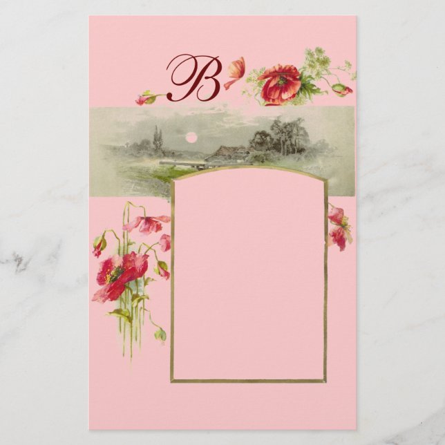 ROMANTİCA MONOGRAM / POPIES,red,grönt rosa Brevpapper (Framsida)