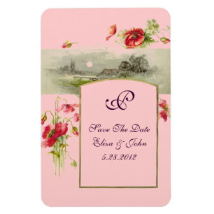 ROMANTİCA MONOGRAM /POPPIES,Spara datum,Rosa Magnet