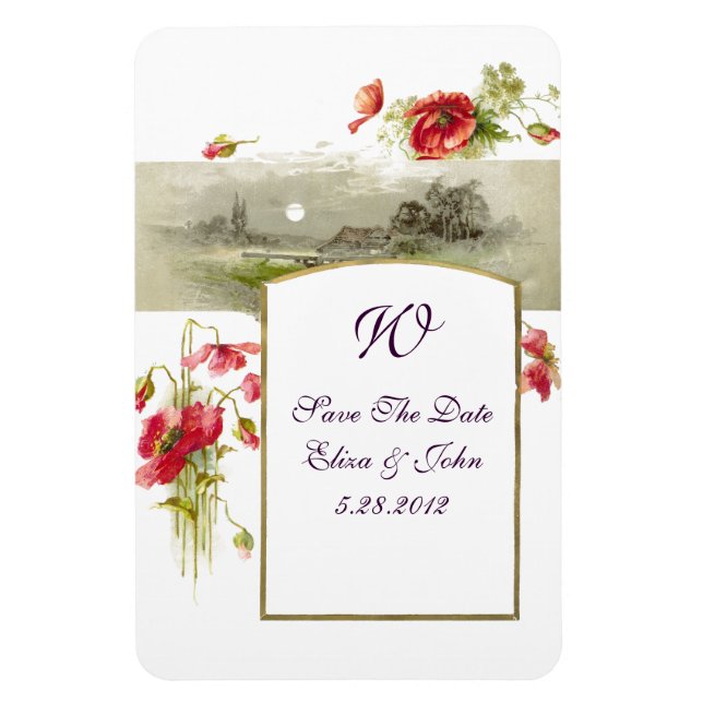 ROMANTİCA MONOGRAM /POPPIES,Spara datum,Vit Magnet (Vertikal)