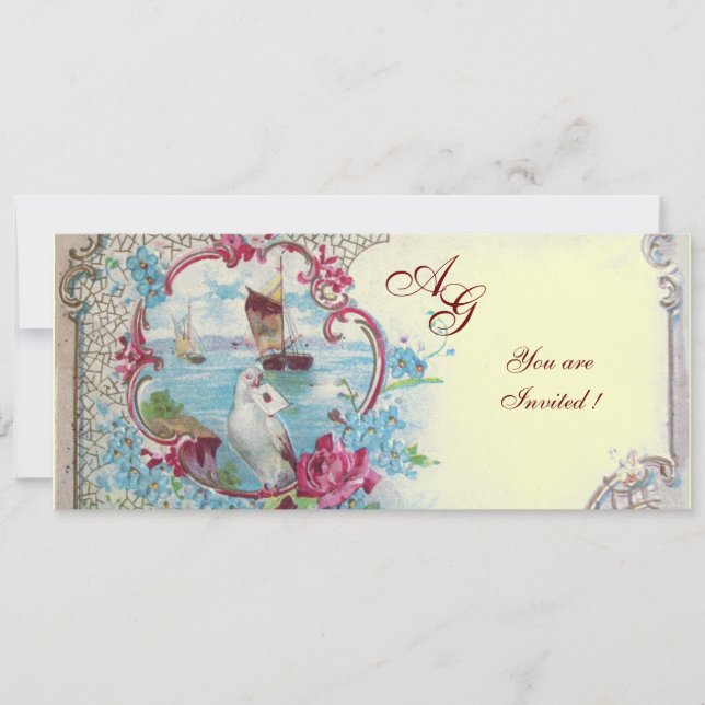 ROMANTICA  MONOGRAM, röd  blå rosa gul guld Inbjudningar (Framsida)