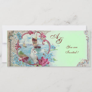ROMANTICA  MONOGRAM, röd vit blå rosa grön Inbjudningar