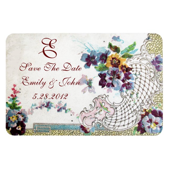 ROMANTİCA MONOGRAM,Spara datum Magnet (Horisontell)