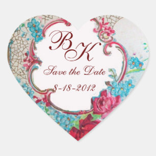ROMANTICA MONOGRAM,Spara datum,vitt hjärta Hjärtformat Klistermärke