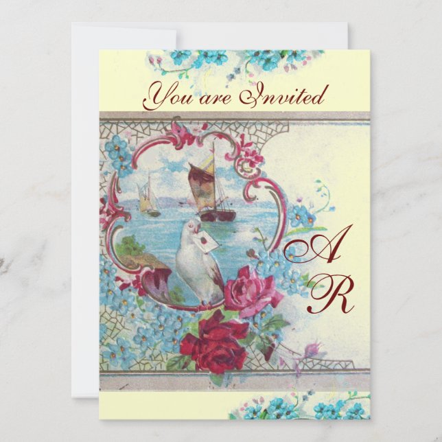 ROMANTİCA MONOGRAM White Champagne Metallic papper Inbjudningar (Framsida)