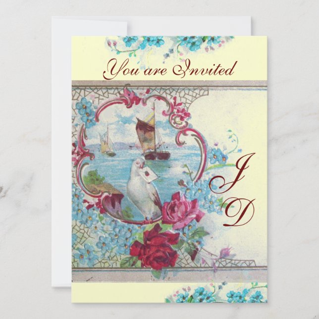 ROMANTİCA MONOGRAM White Champagne Metallic papper Inbjudningar (Framsida)