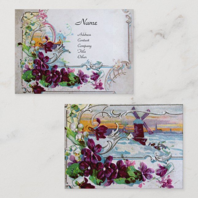 ROMANTICA-paneler,Violets,Vit vinter-Blommigt Visitkort (Fram/baksida)