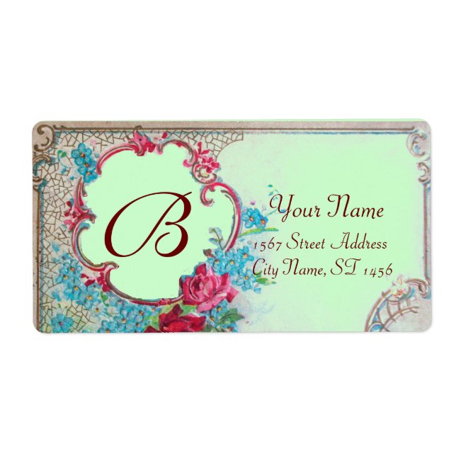 ROMANTICA RO,BLÅA BLOMMOR MONOGRAM Grönt Blommigt Fraktsedel (Framsidan)