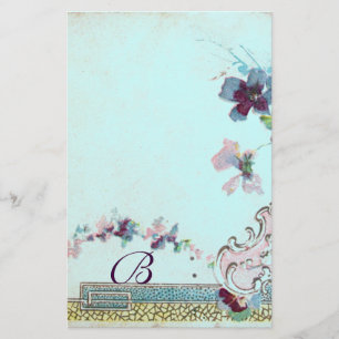 ROMANTİCA Rosa Teal Blue Bröllop Blommigt Monogram Brevpapper