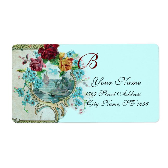 ROMANTICA TEAL BLUE BLOMMIGT BEACH WEDDING MONOGRA FRAKTSEDEL (Framsidan)