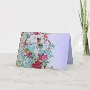 ROMANTICA, TEAL BLUE ROSA BLOMMIGT RO MED DOVE HELGKORT