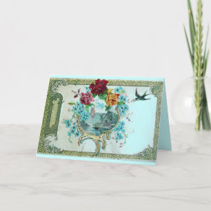 ROMANTICA,TEAL BLUE ROSA BLOMMIGT RO MED SVALT HELGKORT