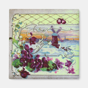 ROMANTICA Vinterlandskap,Stilla violer,Blommiga vi Magnet