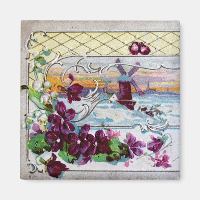 ROMANTICA Vinterlandskap,Stilla violer,Blommiga vi Magnet (Framsidan)