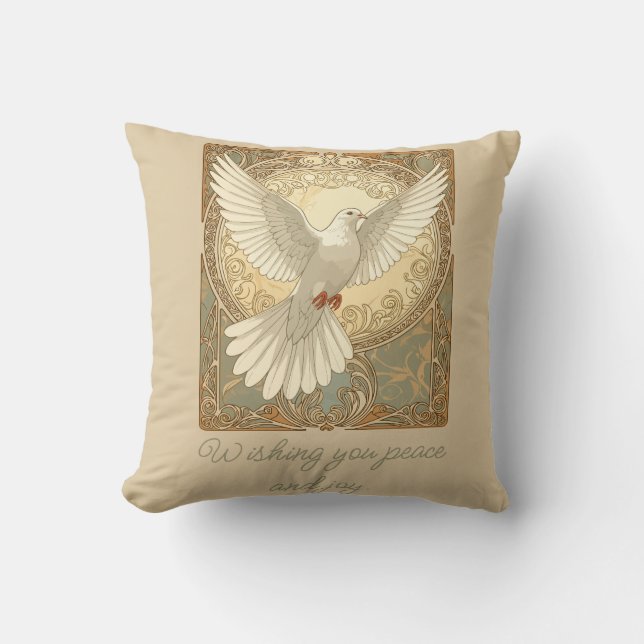 Romantically Nostalgic Peace Dove Greeting Card Kudde (Framsida)