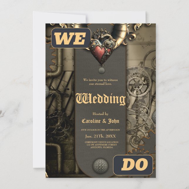 Romanticism i hjul och rör den steampunka själen inbjudningar (Framsida)