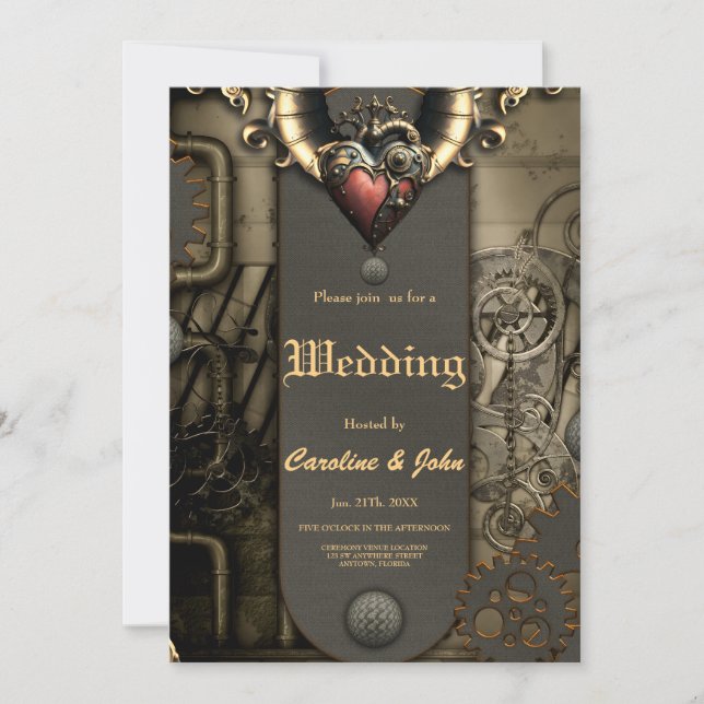 Romanticism i hjul och rör den steampunka själen inbjudningar (Framsida)