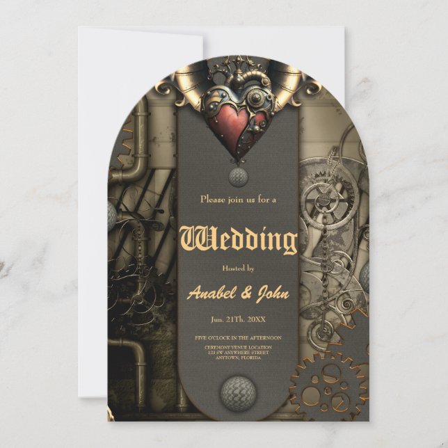 Romanticism i hjul och rör den steampunka själen inbjudningar (Framsida)