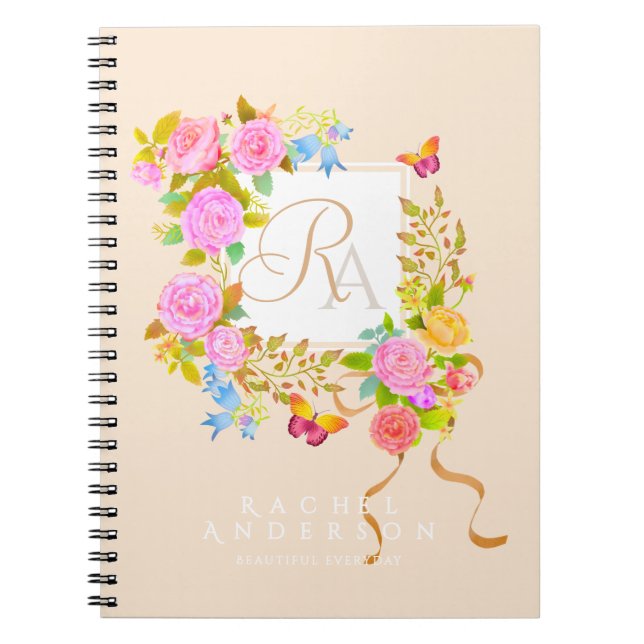 Romantics Blooming Garden Monogram Beige Anteckningsbok (Framsidan)